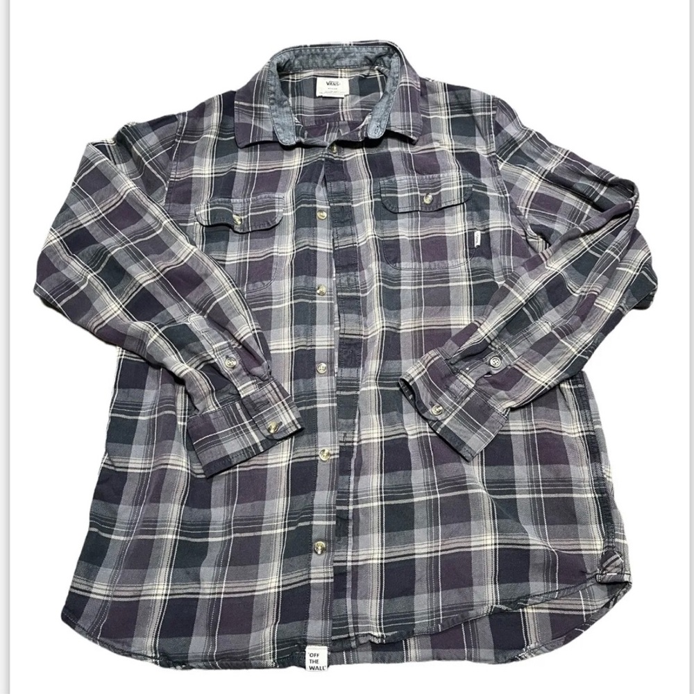 Vans Off The Wall Button Up Shirt Mens Medium Long Sleeve Flannel Brown Plaid M